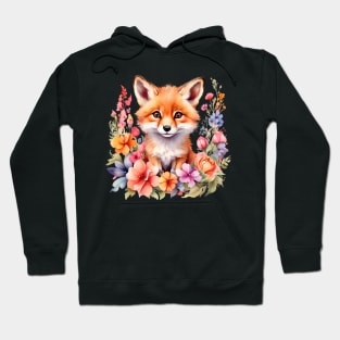 A red fox decorated with beautiful watercolor flowers Hoodie